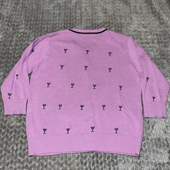 SML Design 3/4 Sleeve Button Down Sweater with Martini Glass Embroidered Design. - Picture 9 of 10